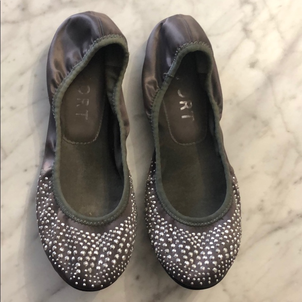 ballet slippers with silver rhinestone detail